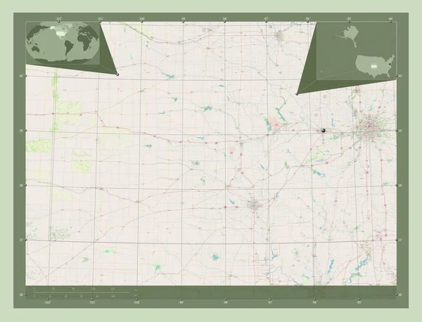 Kansas Amerika Birleşik Devletleri Açık Sokak Haritası Köşedeki Yedek Konum — Stok fotoğraf