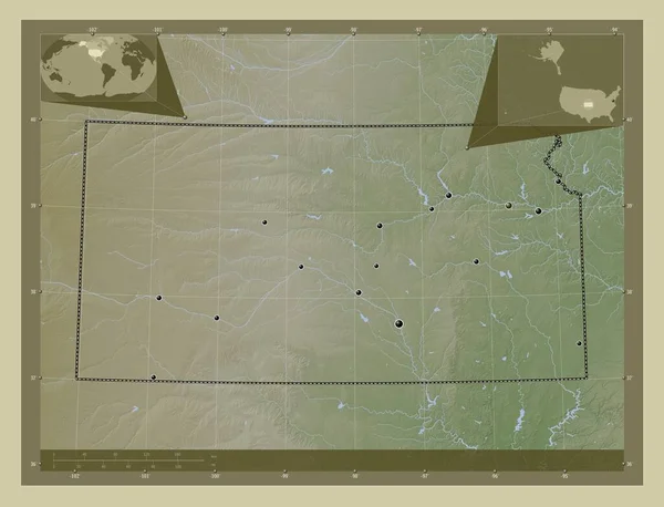 Канзас Штат Соединенные Штаты Америки Карта Высоты Окрашенная Вики Стиле — стоковое фото
