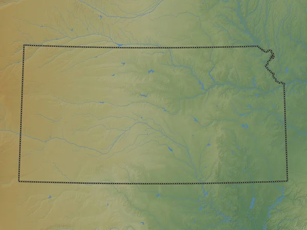 Kansas Estados Unidos América Mapa Elevação Colorido Com Lagos Rios — Fotografia de Stock