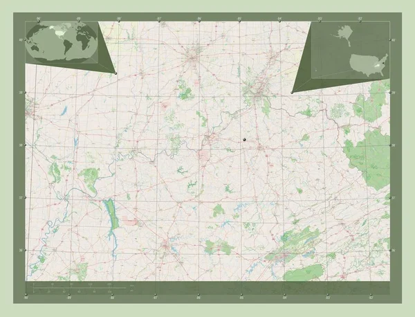 Kentucky Stan Stany Zjednoczone Ameryki Otwórz Mapę Ulic Pomocnicze Mapy — Zdjęcie stockowe