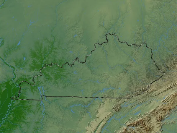 Kentucky Amerikas Förenta Stater Färgad Höjdkarta Med Sjöar Och Floder — Stockfoto