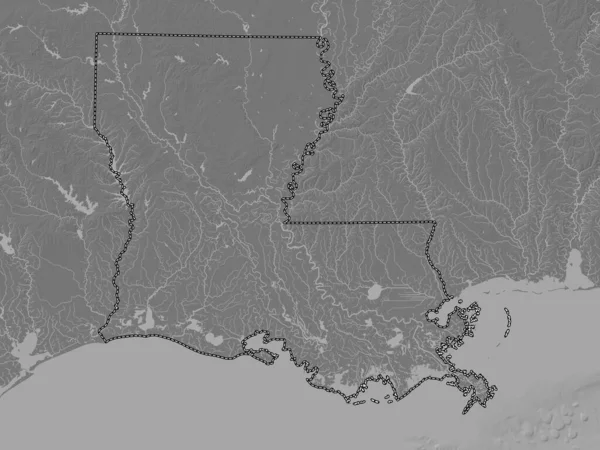 ルイジアナ州 アメリカ合衆国の州 湖や川と二階の標高マップ — ストック写真