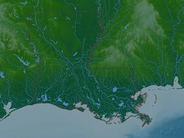 Louisiana Amerikai Egyesült Államok Színes Domborzati Térkép Tavakkal Folyókkal — Stock Fotó