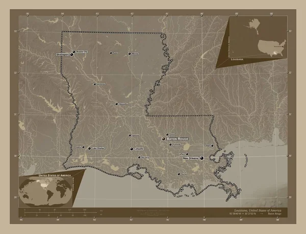Louisiana Estado Dos Estados Unidos América Mapa Elevação Colorido Tons — Fotografia de Stock