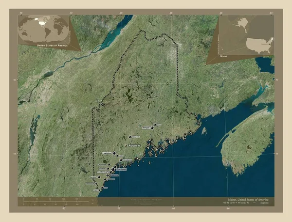 Maine Amerikas Förenta Stater Högupplöst Satellitkarta Platser Och Namn Större — Stockfoto