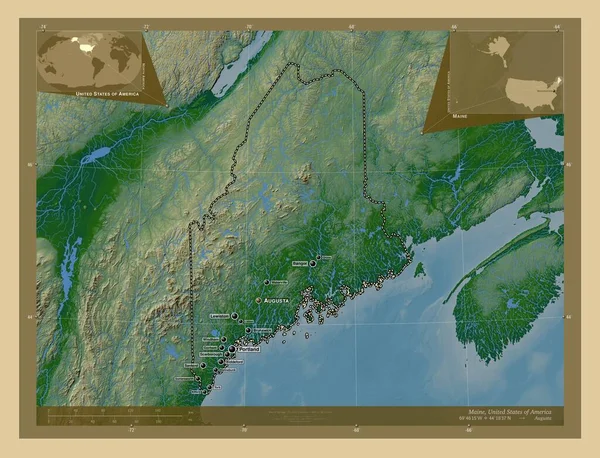 Maine Staat Van Verenigde Staten Van Amerika Gekleurde Hoogtekaart Met — Stockfoto