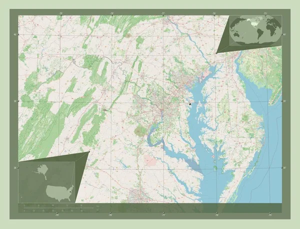 Μέριλαντ Πολιτεία Των Ηπα Χάρτης Του Δρόμου Γωνιακοί Χάρτες Βοηθητικής — Φωτογραφία Αρχείου