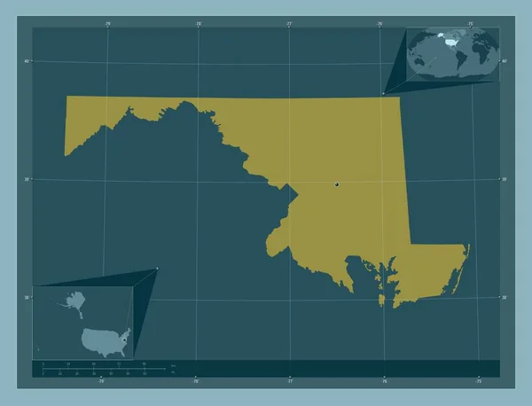 メリーランド州 アメリカ合衆国の州 しっかりした色の形 コーナー補助位置図 — ストック写真