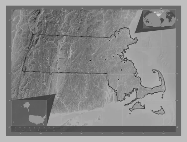 Massachusetts State United States America Grayscale Elevation Map Lakes Rivers — Stock Photo, Image