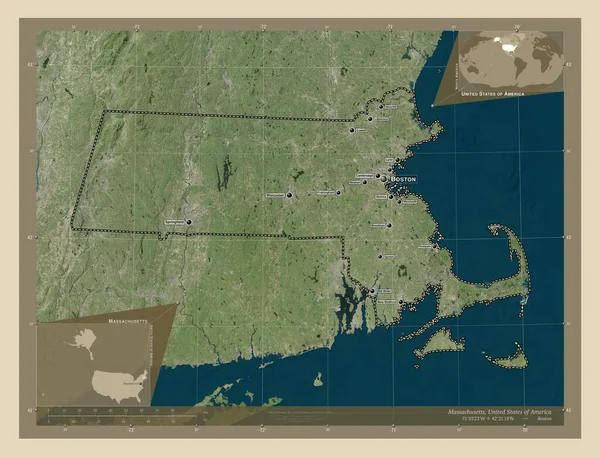 Massachusetts Stát Spojené Státy Americké Satelitní Mapa Vysokým Rozlišením Umístění — Stock fotografie