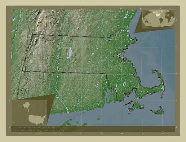 Massachusetts Stát Spojené Státy Americké Zdvihová Mapa Zbarvená Stylu Wiki — Stock fotografie