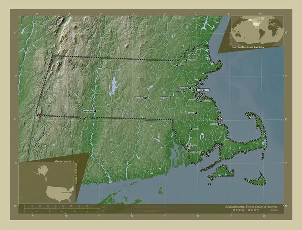 Μασαχουσέτη Πολιτεία Των Ηνωμένων Πολιτειών Της Αμερικής Υψόμετρο Χάρτη Χρωματισμένο — Φωτογραφία Αρχείου