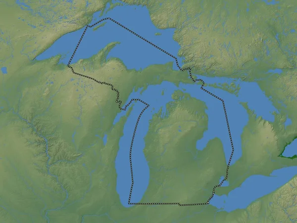 Michigan Stato Degli Stati Uniti America Mappa Elevazione Colorata Con — Foto Stock