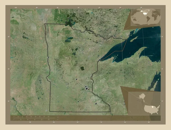 Μινεσότα Πολιτεία Των Ηπα Υψηλής Ανάλυσης Δορυφορικός Χάρτης Τοποθεσίες Μεγάλων — Φωτογραφία Αρχείου