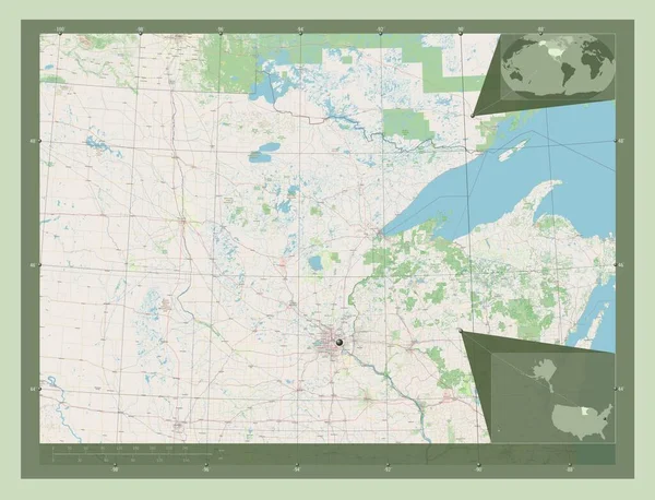 Minnesota Staat Van Verenigde Staten Van Amerika Open Plattegrond Hulplocatiekaarten — Stockfoto
