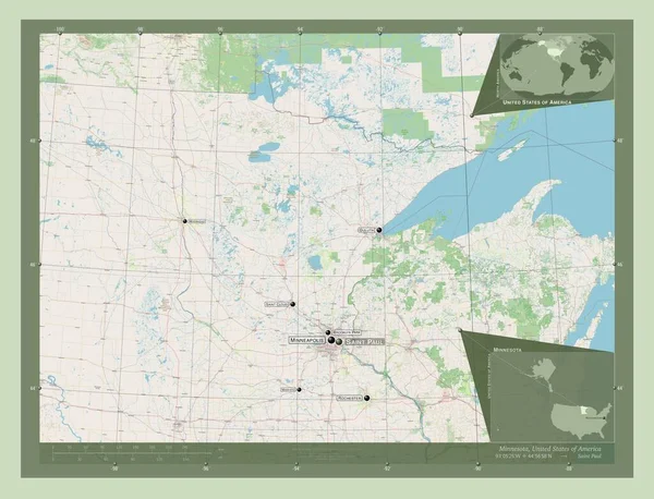 Міннесота Штат Сша Відкрита Карта Вулиць Місця Розташування Назви Великих — стокове фото