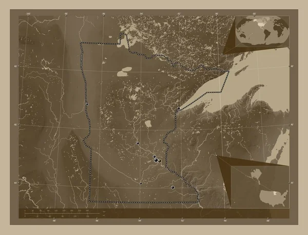 Minnesota Amerika Birleşik Devletleri Yükseklik Haritası Sepya Tonlarında Göller Nehirlerle — Stok fotoğraf