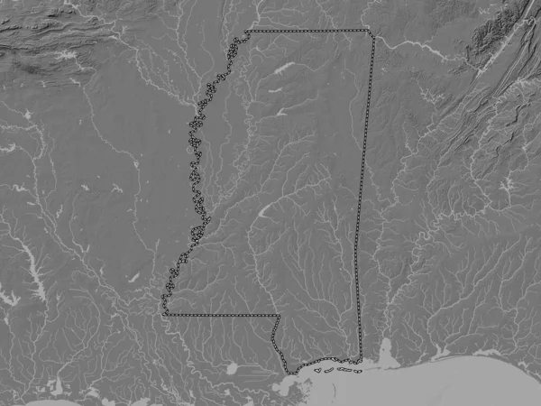 Mississippi State United States America Bilevel Elevation Map Lakes Rivers — Stock Photo, Image