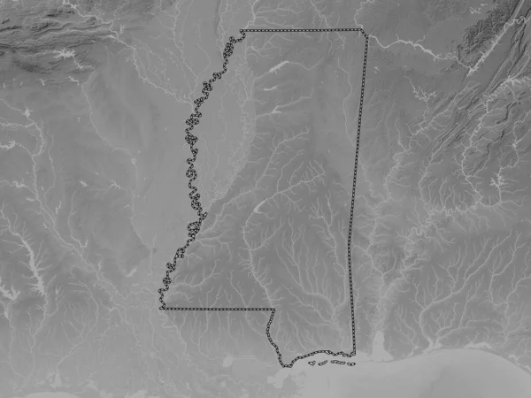 Mississippi State United States America Grayscale Elevation Map Lakes Rivers — Stock Photo, Image