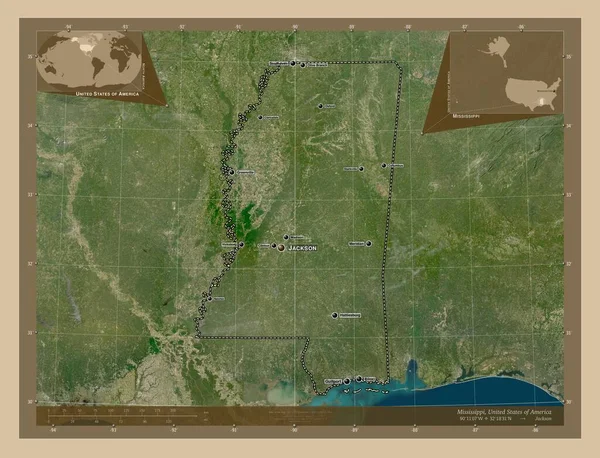 Міссісіпі Штат Сполучених Штатів Америки Супутникова Карта Низькою Роздільною Здатністю — стокове фото