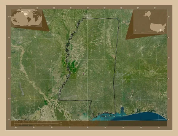 Mississippi State United States America Low Resolution Satellite Map Corner — Stock Photo, Image