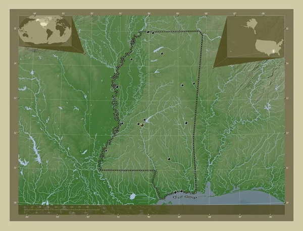 Mississippi Stato Degli Stati Uniti America Mappa Elevazione Colorata Stile — Foto Stock