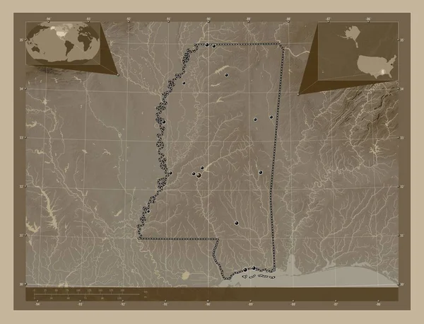 Mississippi State United States America Elevation Map Colored Sepia Tones — Stock Photo, Image