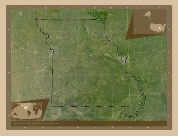 Μιζούρι Πολιτεία Των Ηπα Δορυφορικός Χάρτης Χαμηλής Ανάλυσης Τοποθεσίες Μεγάλων — Φωτογραφία Αρχείου