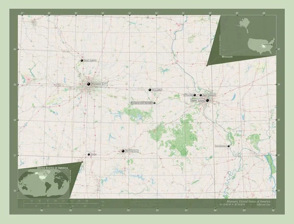 Missouri Stát Spojené Státy Americké Otevřít Mapu Ulice Umístění Názvy — Stock fotografie
