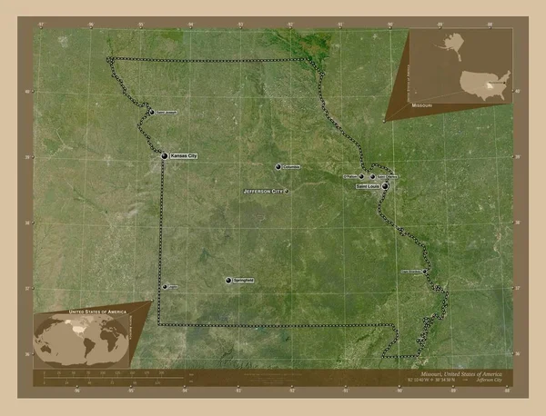 Missouri Bundesstaat Der Vereinigten Staaten Von Amerika Satellitenkarte Mit Niedriger — Stockfoto