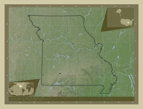 Миссури Штат Соединенные Штаты Америки Карта Высоты Окрашенная Вики Стиле — стоковое фото