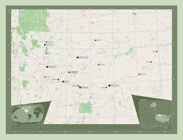 Montana Estado Los Estados Unidos América Open Street Map Ubicaciones —  Fotos de Stock
