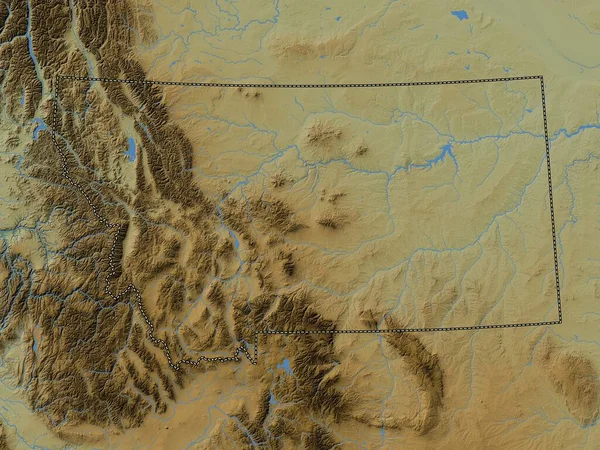 Монтана Штат Сполучених Штатів Америки Кольорові Карти Висот Озерами Річками — стокове фото