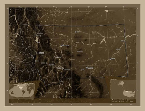 Montana Estado Los Estados Unidos América Mapa Elevación Coloreado Tonos —  Fotos de Stock
