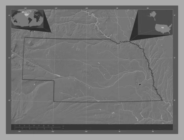 Nebraska State United States America Bilevel Elevation Map Lakes Rivers — Stock Photo, Image