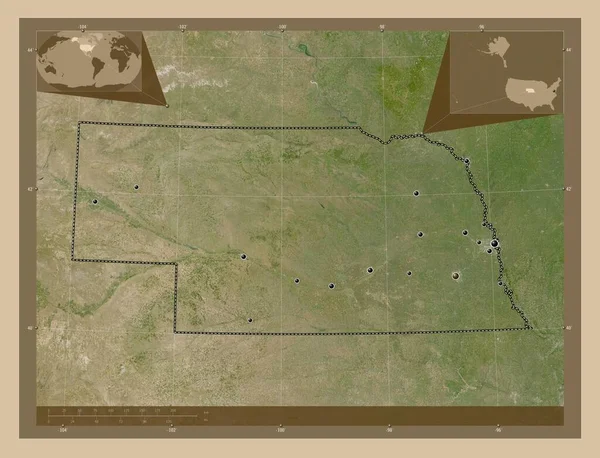 Nebraska Staat Van Verenigde Staten Van Amerika Lage Resolutie Satellietkaart — Stockfoto