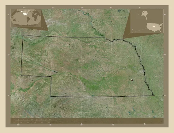 Nebraska Amerikai Egyesült Államok Nagy Felbontású Műholdas Térkép Saroktérképek Kiegészítő — Stock Fotó