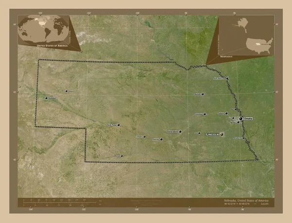 Nebraska State United States America Low Resolution Satellite Map Locations — Stock Photo, Image