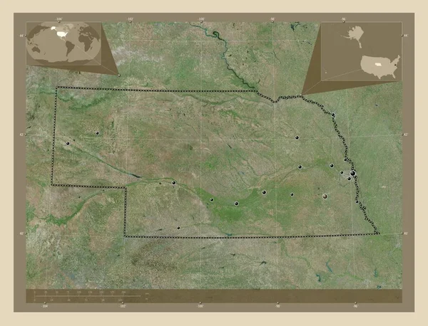 Небраска Штат Сша Супутникова Карта Високої Роздільної Здатності Розташування Великих — стокове фото