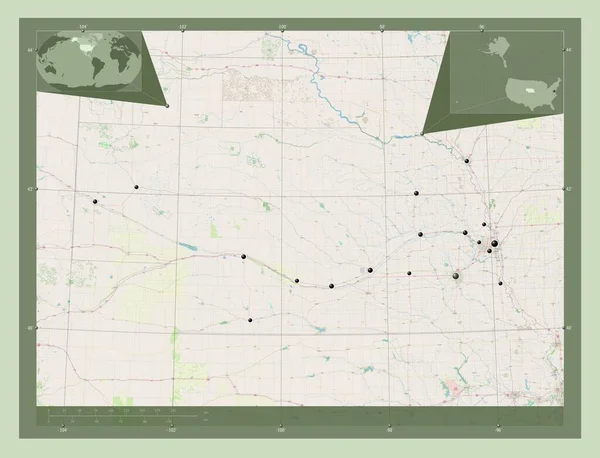 Nebraska Staat Van Verenigde Staten Van Amerika Open Plattegrond Locaties — Stockfoto