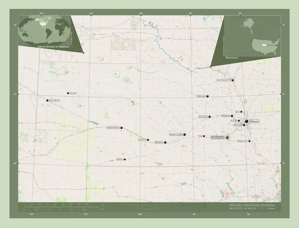 Небраска Штат Сша Відкрита Карта Вулиць Місця Розташування Назви Великих — стокове фото