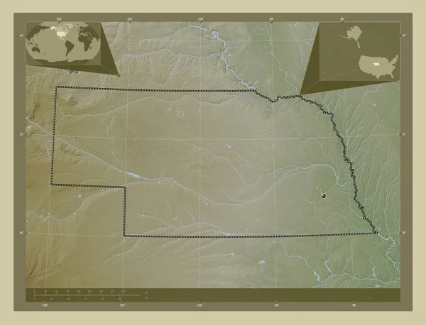 Nebraska Amerikai Egyesült Államok Magassági Térkép Színes Wiki Stílusban Tavak — Stock Fotó