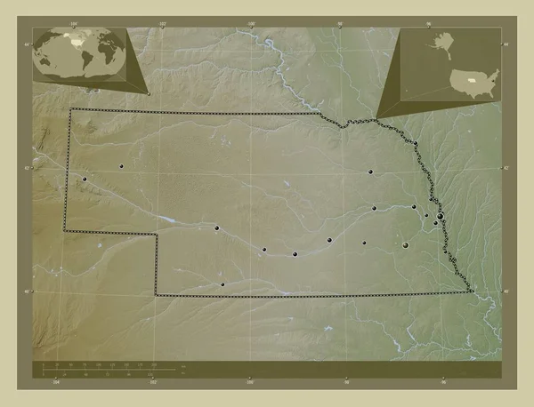 Νεμπράσκα Πολιτεία Ηνωμένων Πολιτειών Της Αμερικής Υψόμετρο Χάρτη Χρωματισμένο Στυλ — Φωτογραφία Αρχείου