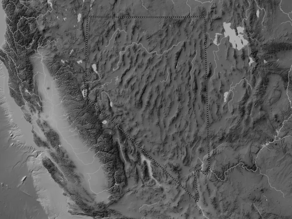ネバダ州 アメリカ合衆国の州 湖や川とグレースケール標高マップ — ストック写真