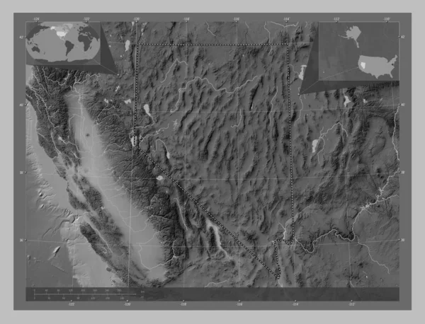 Невада Штат Сполучених Штатів Америки Граймасштабна Мапа Висот Озерами Річками — стокове фото