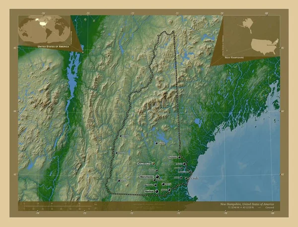 New Hampshire Estado Los Estados Unidos América Mapa Elevación Colores — Foto de Stock