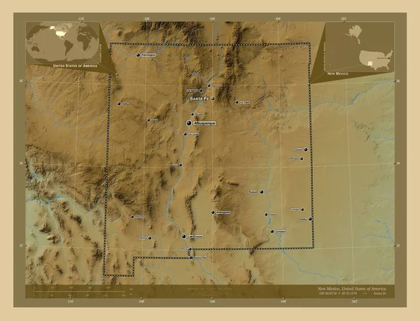 Нью Мексико Штат Сша Кольорові Карти Висот Озерами Річками Місця — стокове фото