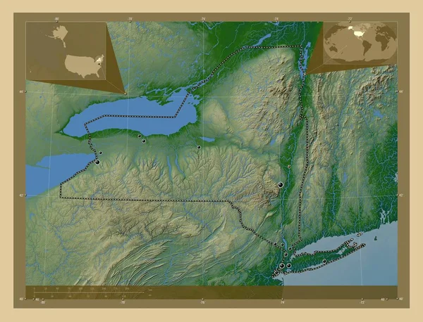 Нью Йорк Штат Соединенные Штаты Америки Цветная Карта Высоты Озерами — стоковое фото