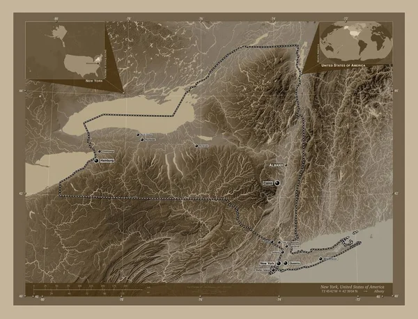 New York State United States America Elevation Map Colored Sepia — Stock Photo, Image