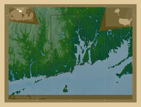 Rhode Island Estado Los Estados Unidos América Mapa Elevación Colores —  Fotos de Stock